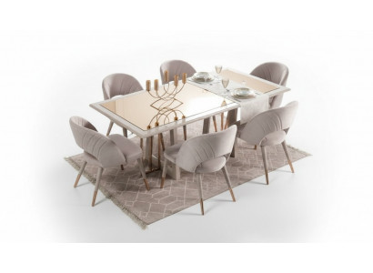 Dining room furniture set dining room ensemble 7-piece dining table chairs beige wood