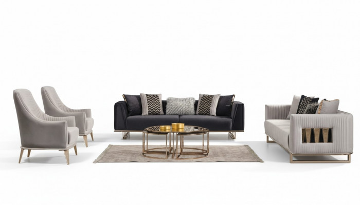 Sofa set Couch set Three-seater Armchair Grey Fabric sofa set 3-piece