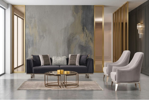 Group Couch Sofas Three-Seater Armchair Modern Blue Set 3-Piece Suite