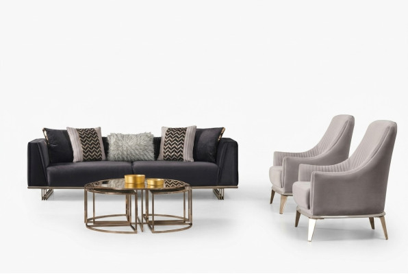 Group Couch Sofas Three-Seater Armchair Modern Blue Set 3-Piece Suite