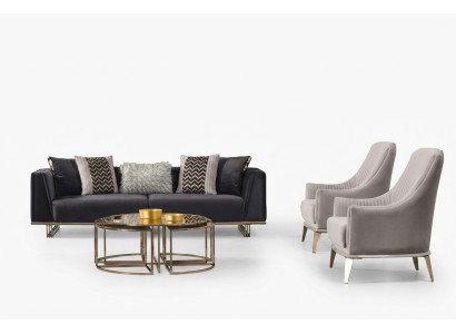 Group Couch Sofas Three-Seater Armchair Modern Blue Set 3-Piece Suite