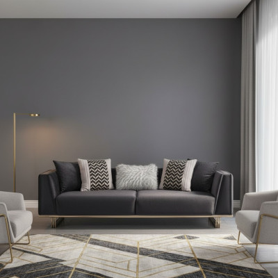 Three-seater sofa, upholstered sofa, modern blue sofas, fabric sofa, wood, fabric.