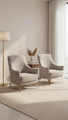 Armchair Group Wing Chair Modern Fabric Seat Polyester 2-Piece Set Gray