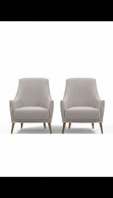 Armchair Group Wing Chair Modern Fabric Seat Polyester 2-Piece Set Gray