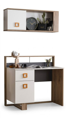 Children's Room Desk Set 2-Piece Shelf Computer Wood White