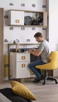 Desk Children's Room Set 3-Piece Shelf Computer Wood Chair Yellow New