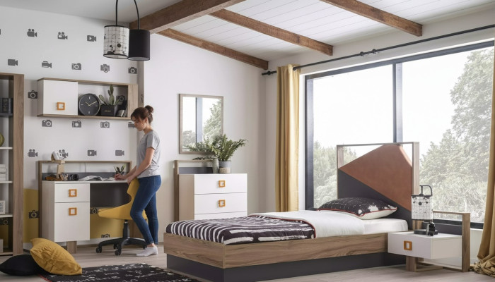 Children's room set children's bed kids' furniture bed wood gray set of 6 pieces
