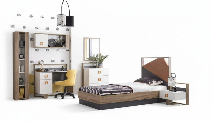 Children's room set children's bed kids' furniture bed wood gray set of 6 pieces