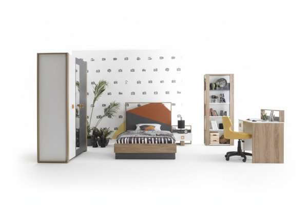 Bed frame children's room set bed set desk gray 5-piece wood