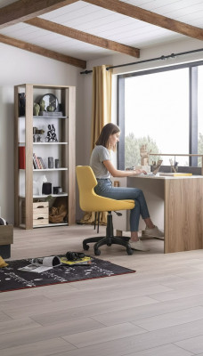 Children's desk, desk, bookshelf, wood, brown, 2-piece set, office