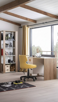 Children's desk, desk, bookshelf, wood, brown, 2-piece set, office