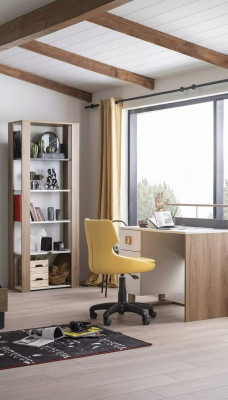 Children's desk desk bookshelf wood brown set 3-piece armchair