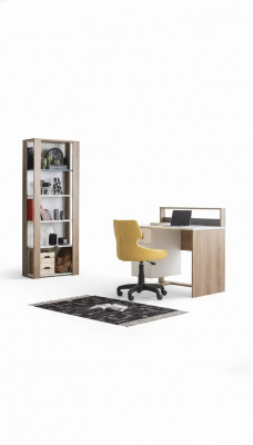 Children's desk desk bookshelf wood brown set 3-piece armchair
