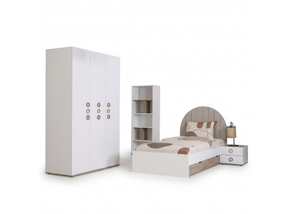 Youth bed set children's room nightstand bed wood white set of 4 pieces