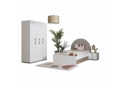 Children's Room Youth Bed Set Nightstand Bed Wood White 3-piece Set