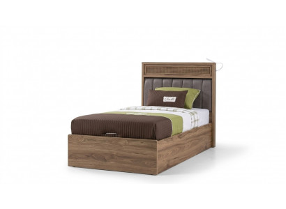 Bed with storage box, bed frame, children's bed, youth bed, brown wood, luxury