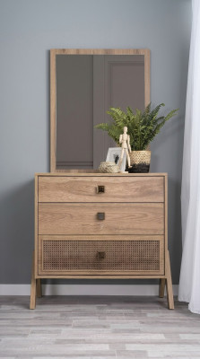 Complete dresser with mirror, wood brown, 2-piece children's room cabinet
