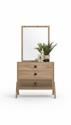 Complete dresser with mirror, wood brown, 2-piece children's room cabinet