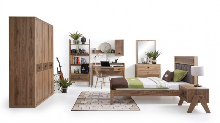 Complete youth bed children's furniture children's room bed wood brown set 8-piece