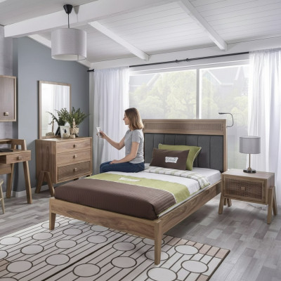 Children's room complete bed frame children's furniture bed wood brown set 4-piece