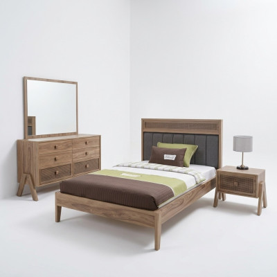 Children's room complete bed frame children's furniture bed wood brown set 4-piece