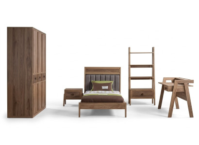 Wooden Bed Complete Bedroom Furniture Youth Bed Brown Bed Set 5-Piece