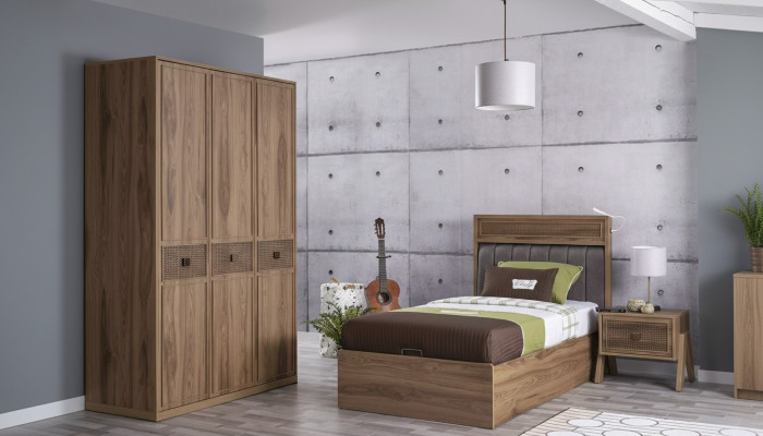 Bed wooden bed with bed drawer furniture youth bed wood brown set 3-piece