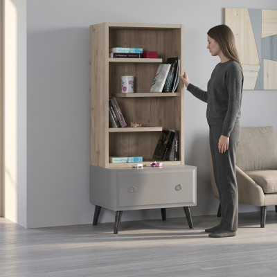 Bookshelf Freestanding Shelf Children's Shelf Cabinet Bookcase Wood Gray