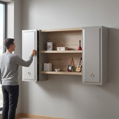 Wall cabinet children's room bookshelf wood gray design