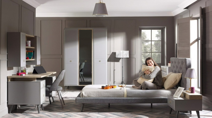 Complete youth bed children's furniture children's room bed wood gray set of 5 pieces