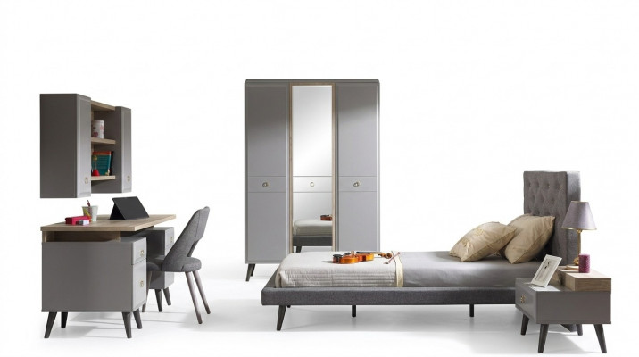 Complete youth bed children's furniture children's room bed wood gray set of 5 pieces