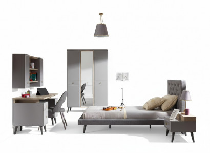 Youth bed bedroom furniture wooden bed complete bed gray set 5-piece