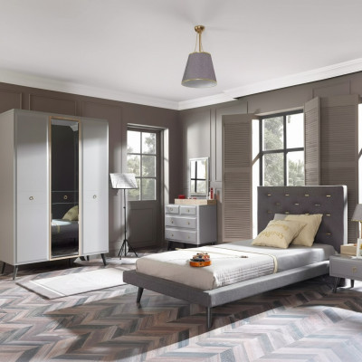 Complete youth bed bedroom furniture wooden bed bed gray set 4-piece