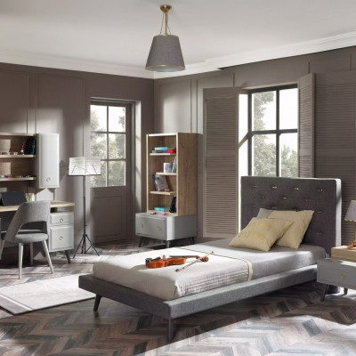 Children's room group youth bed children's furniture bed wood gray set of 5 pieces