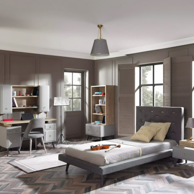 Complete youth bed children's furniture children's room bed wood gray set 5-piece