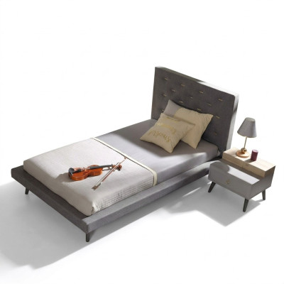 Children's room set youth bed nightstand bed wood gray 100 cm 2-piece set