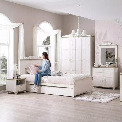 Wooden bed functional bed extendable children's bed bed 120 wood white new