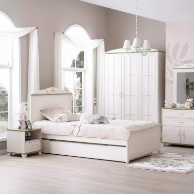 Wooden bed functional bed extendable children's bed bed 120 wood white new
