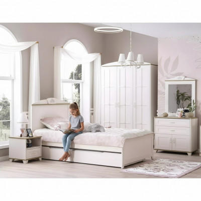 Children's bed wooden bed multifunctional pull-out bed 100 wood white new