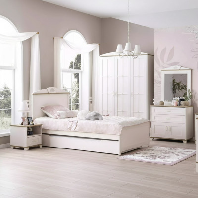 Children's bed wooden bed multifunctional pull-out bed 100 wood white new