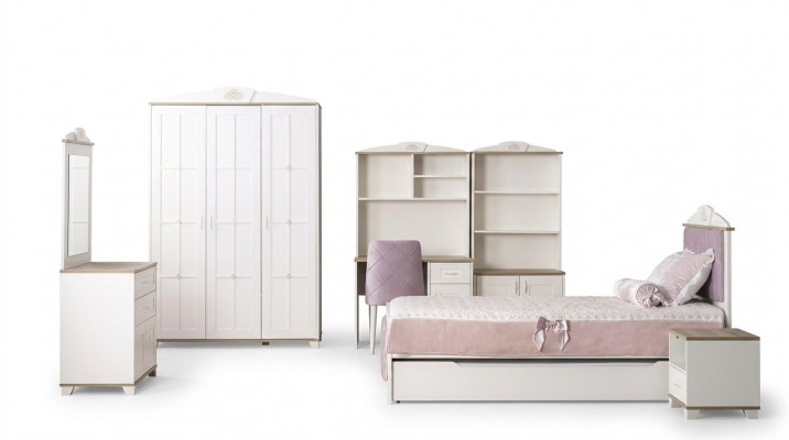 Complete youth bed children's furniture children's room bed wood pink set 8 pcs