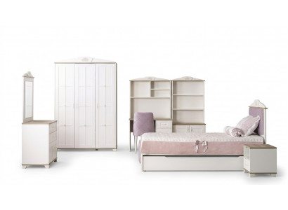 Complete youth bed children's furniture children's room bed wood pink set 8 pcs