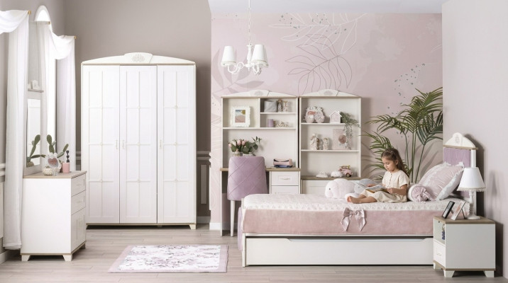 Children's Room Complete Chesterfield Children's Furniture Bed Wood Pink Set 8 Pieces
