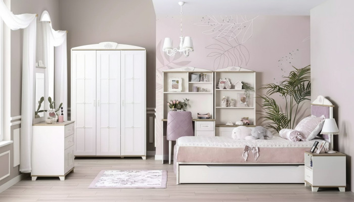 Children's Room Complete Chesterfield Children's Furniture Bed Wood Pink Set 8 Pieces