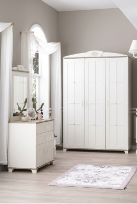 Bedroom furniture wardrobe set 3-piece chest of drawers wood white