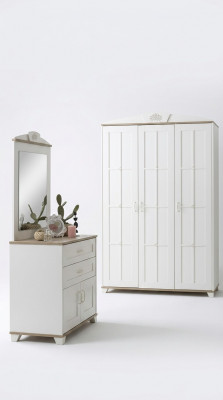 Bedroom furniture wardrobe set 3-piece chest of drawers wood white