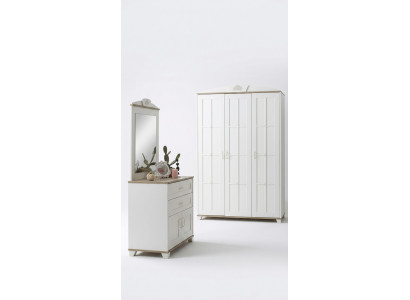 Bedroom furniture wardrobe set 3-piece chest of drawers wood white