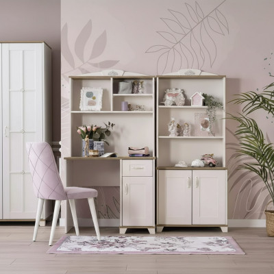 Computer desk, writing desk, children's desk, wood, bookshelf, white