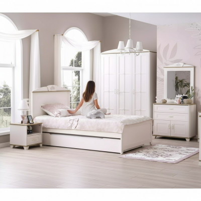 Functional bed extendable children's bed white set 5-piece wooden bed