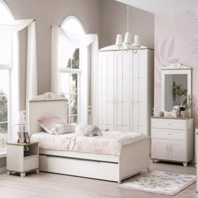 Functional bed extendable children's bed white set 5-piece wooden bed
